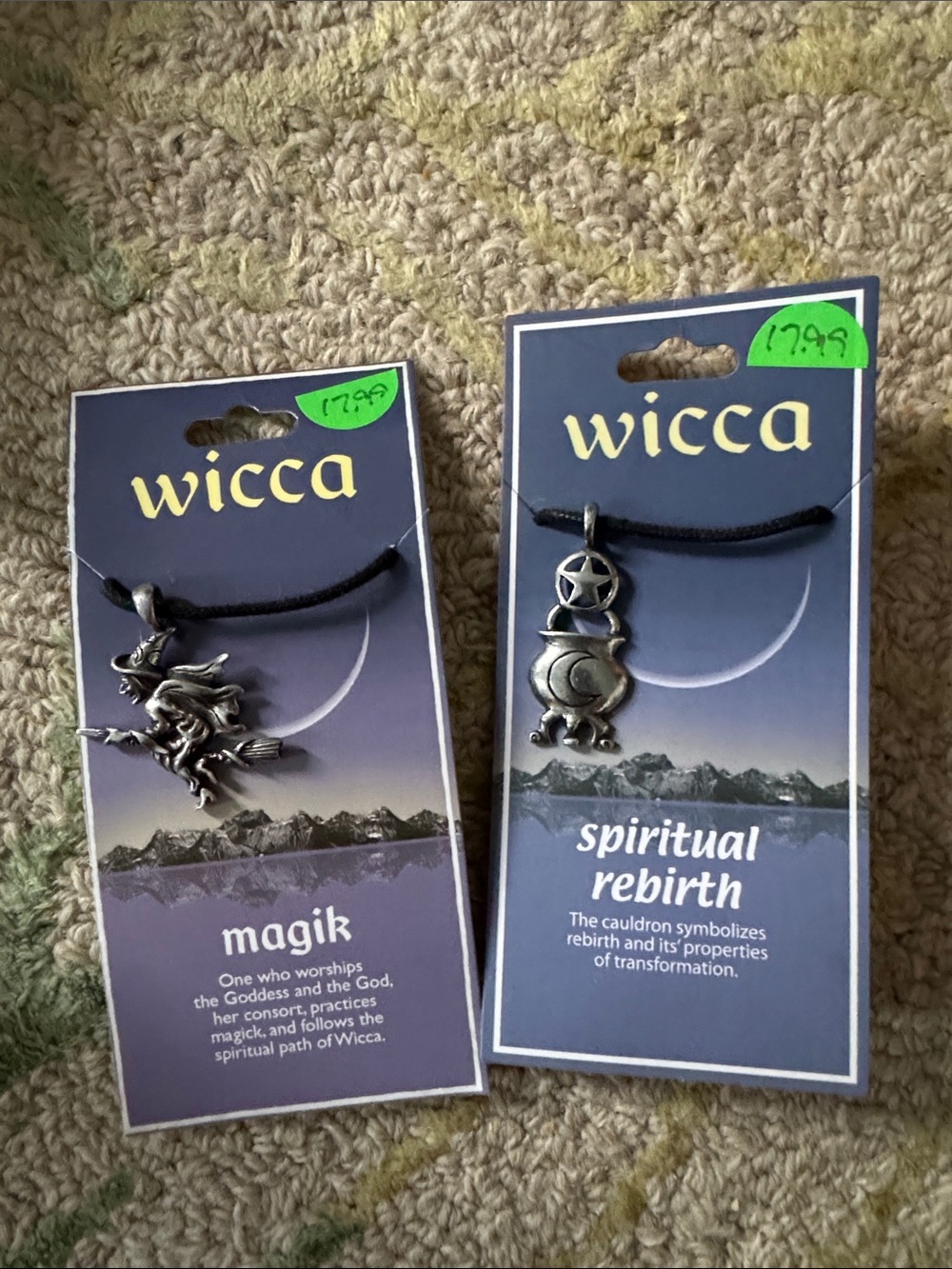 Two Wicca necklaces- broom and cauldron talisman